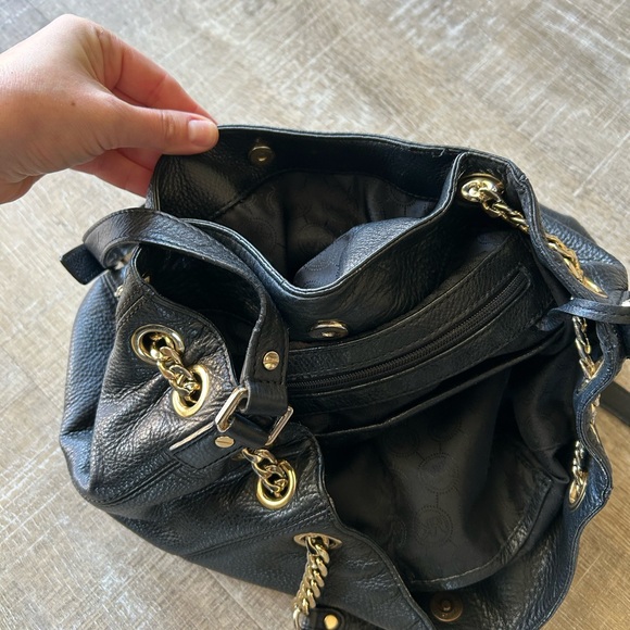 Michael Kors Black Pebbled Genuine Leather Purse Gold Chain Mature Designer EUC - Picture 14 of 16